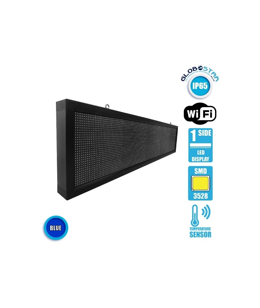 GLOBOSTAR® DISPLAY 90283 Κυλιόμενη Ψηφιακή Επιγραφή 160x32cm P10 Μονής Όψης LED AC 220-240V Αδιάβροχο IP65 Μπλε - WiFi Control μέσω FK APP - Αισθητήρας Θερμοκρασίας & Υγρασίας - Μ168 x Π9 x Υ40cm - 2 Χρόνια Εγγύηση